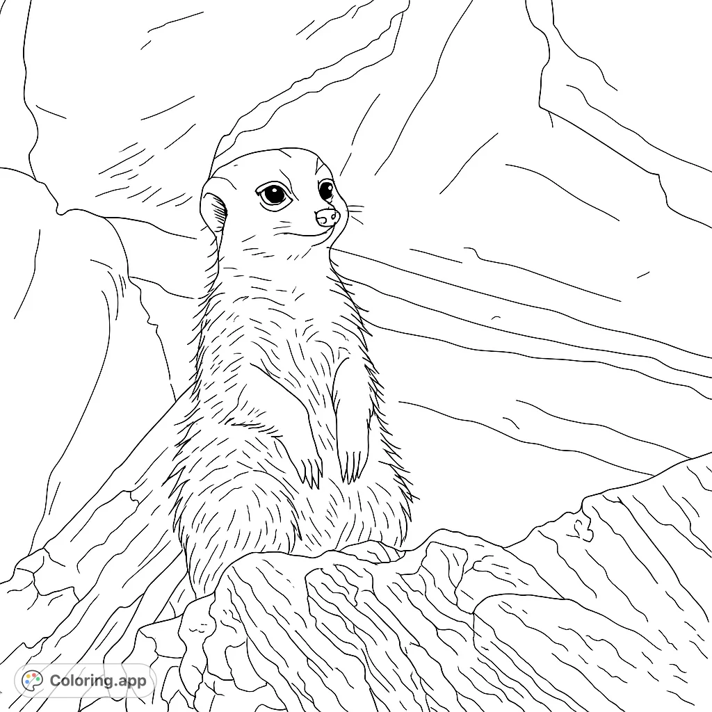 An alert meerkat stands tall on textured rocks, observing its surroundings. A detailed wildlife scene perfect for nature lovers and animal enthusiasts.