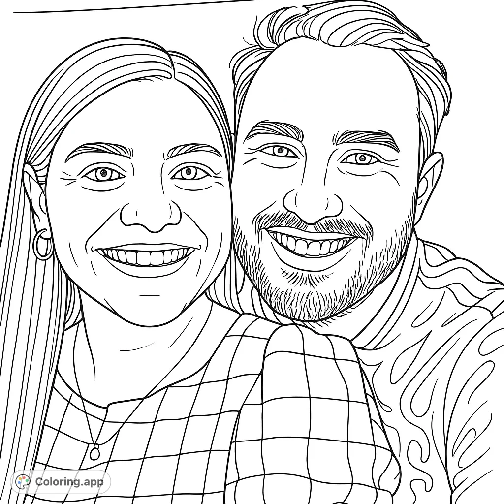 A heartwarming portrait of a smiling couple, perfect for personalizing with your favorite colors and celebrating connection.