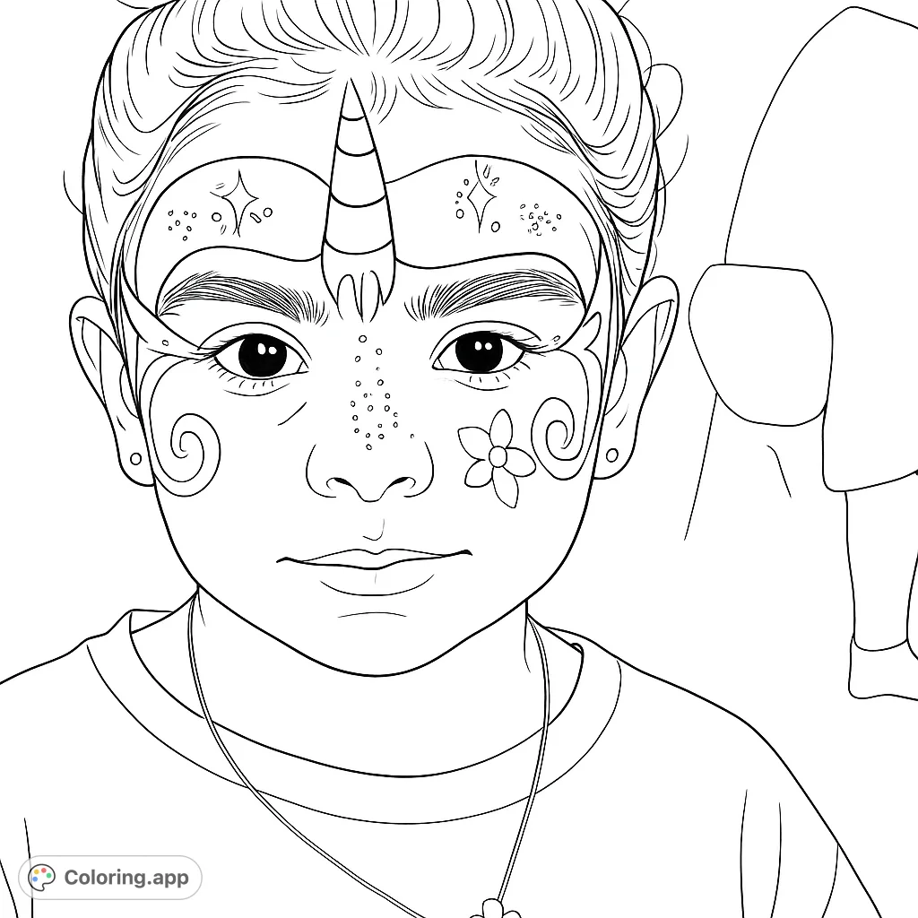 whimsical face paint portrait - coloring.app