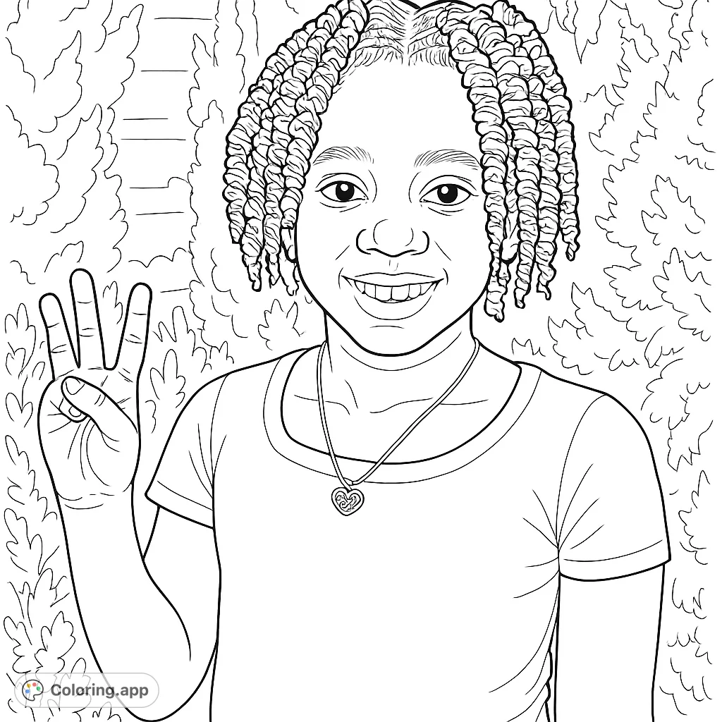 A cheerful young girl with textured hair smiles, holding up three fingers. Perfect for teaching numbers and celebrating youth.