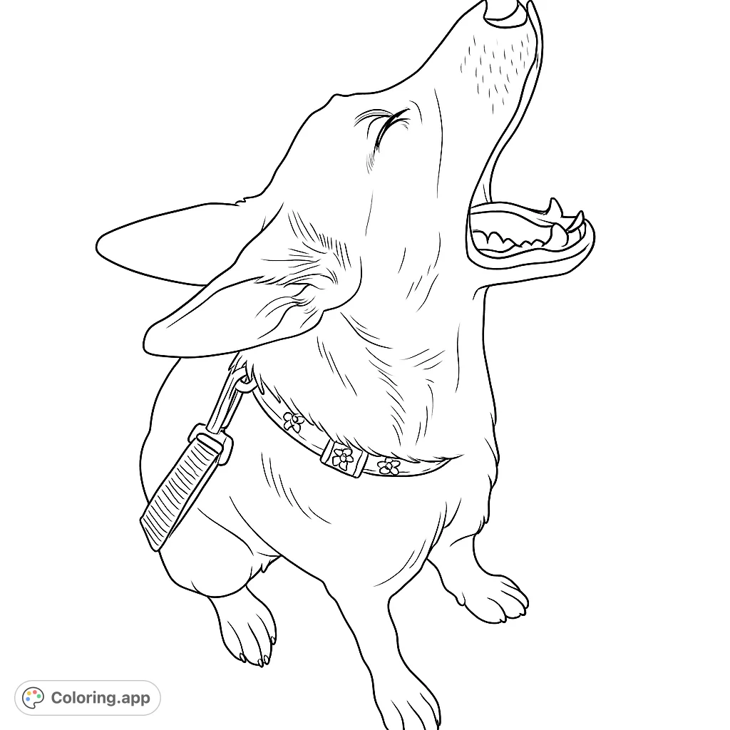 Capture the expressive moment of a howling dog with this engaging coloring page. Perfect for animal lovers to bring to life with their favorite shades.
