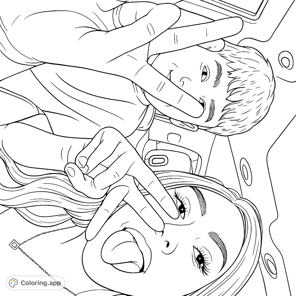 A fun, dynamic scene of two friends in a car, striking playful poses. Perfect for expressing creativity and capturing youthful energy.
