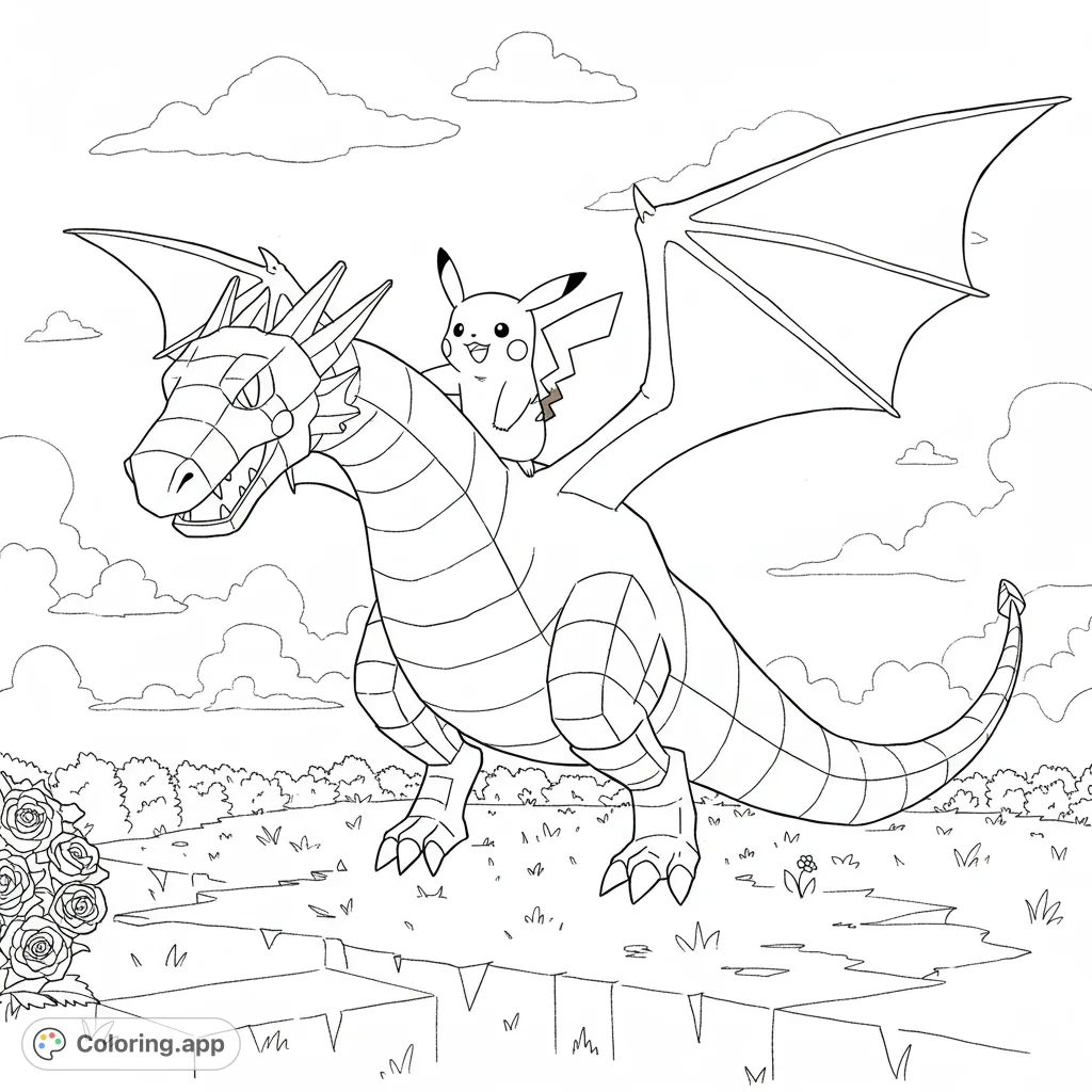 Pikachu Dragon Rider - Coloring.app