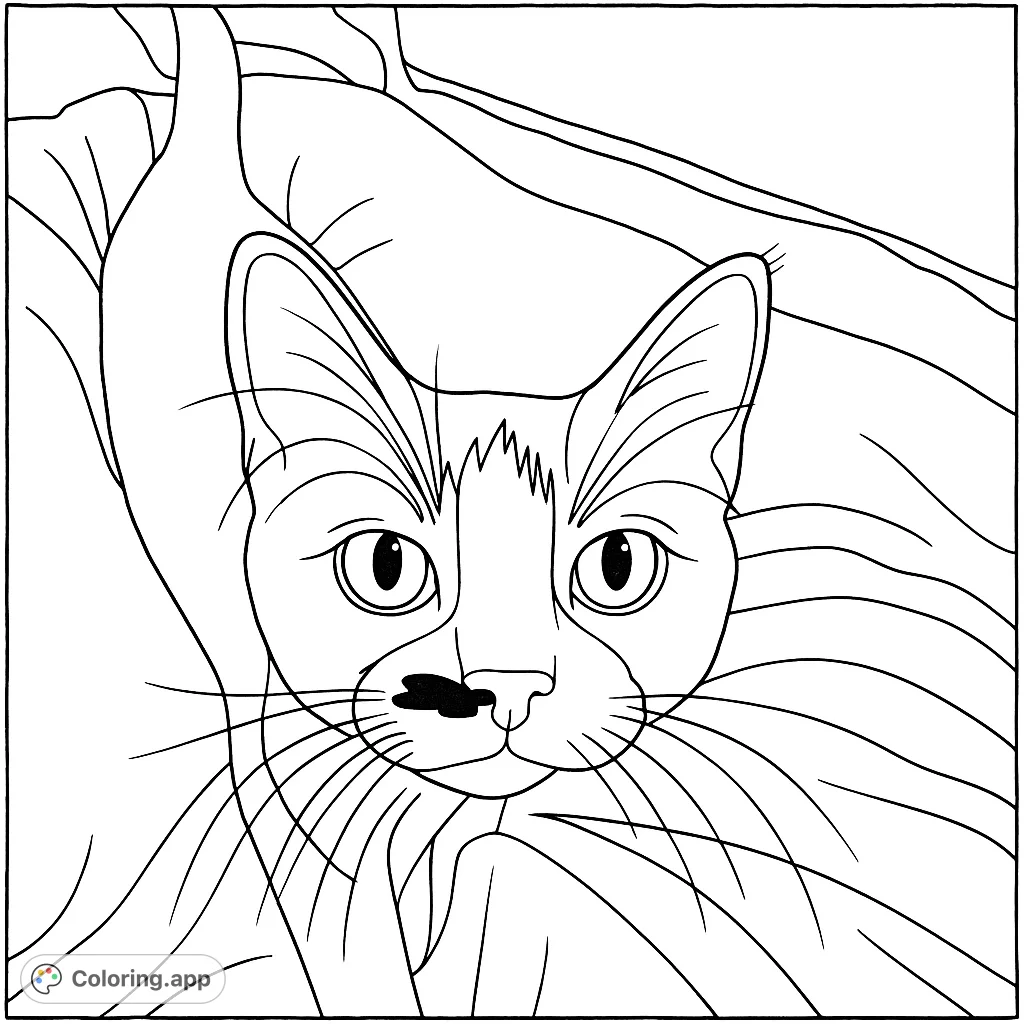 A charming cat with unique facial markings gazes directly at you, ready for your creative touch. Perfect for cat lovers!