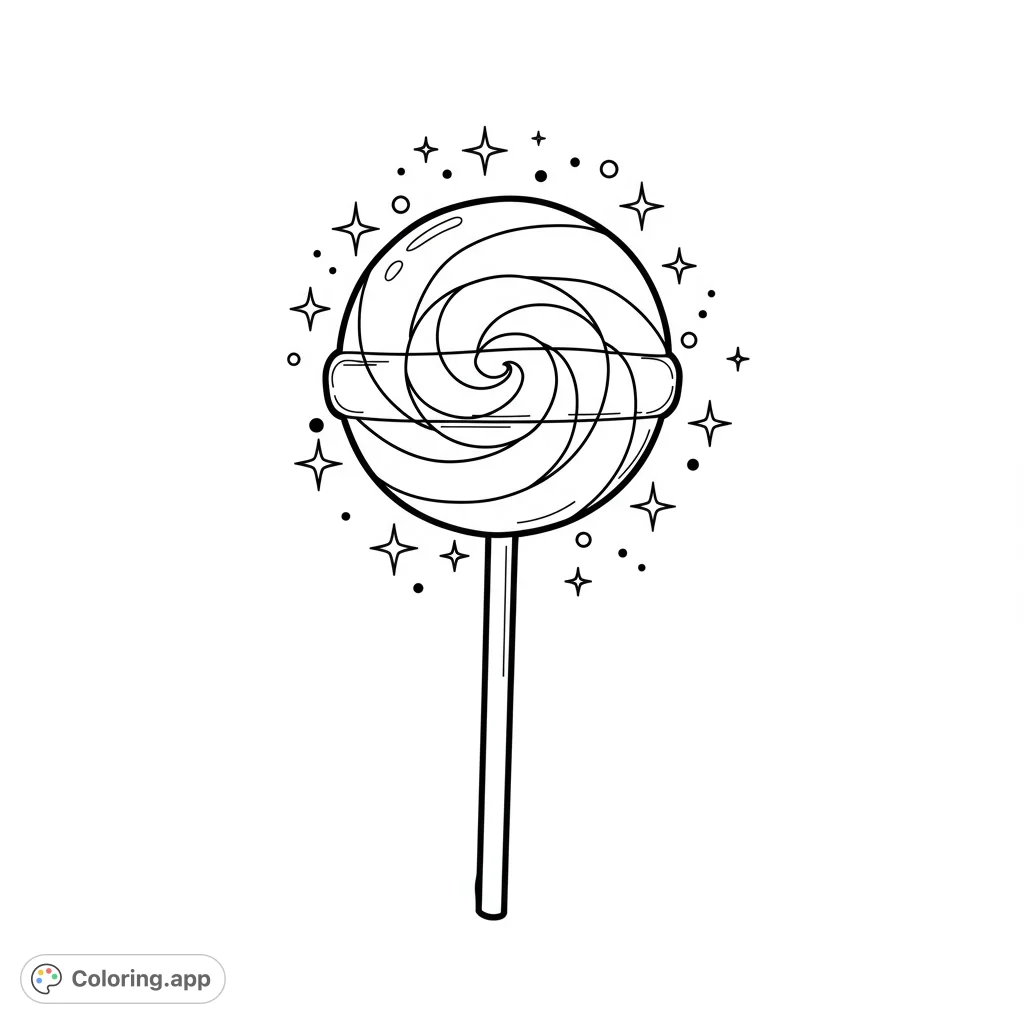 A delightful summer ice cream lollipop with shimmering sparkles, perfect for a sweet and fun coloring experience. Free printable summer coloring page.