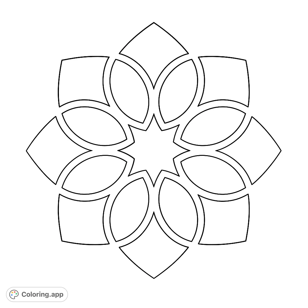 Explore a captivating geometric star blossom pattern. This symmetrical design offers a relaxing coloring experience for all ages, perfect for creative expression.