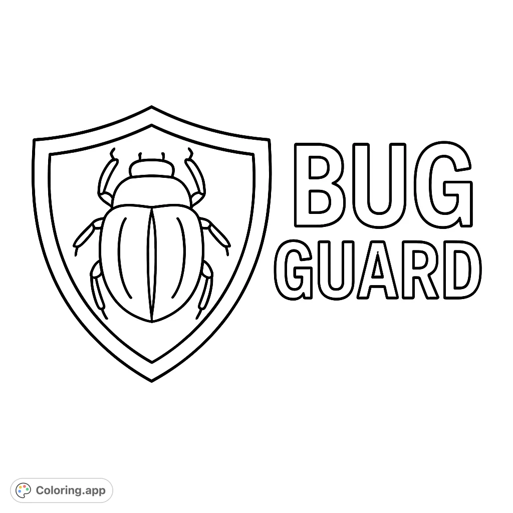 A striking emblem featuring a stylized beetle on a protective shield, perfect for a security-themed coloring page.