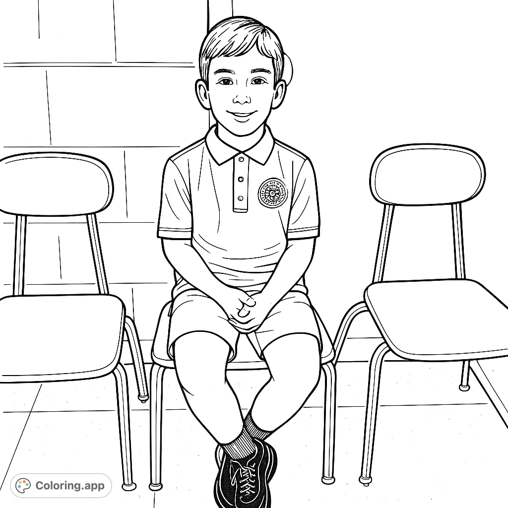A cheerful young student sits patiently, ready for a new day of learning. This free printable coloring page is perfect for kids and school-themed fun.