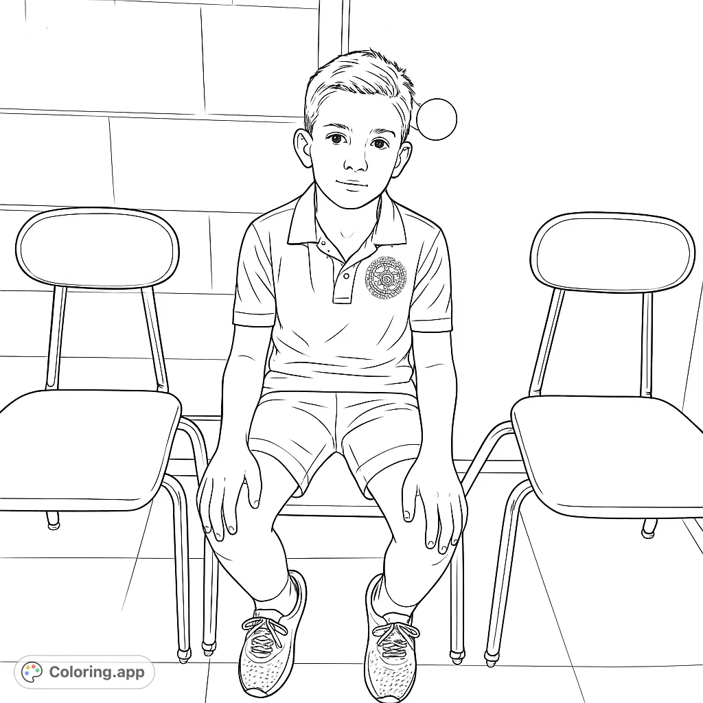 A focused young student sits patiently, ready for a creative coloring adventure. Perfect for school-themed fun and developing fine motor skills.