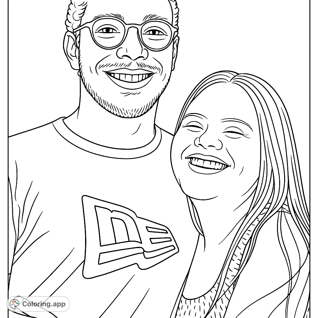 A heartwarming portrait of a smiling couple, perfect for personalizing with your favorite colors and celebrating connections.