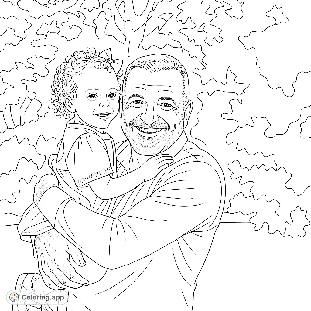 Capture a heartwarming moment of an adult embracing a child outdoors. Perfect for celebrating family bonds and creating a cherished keepsake.