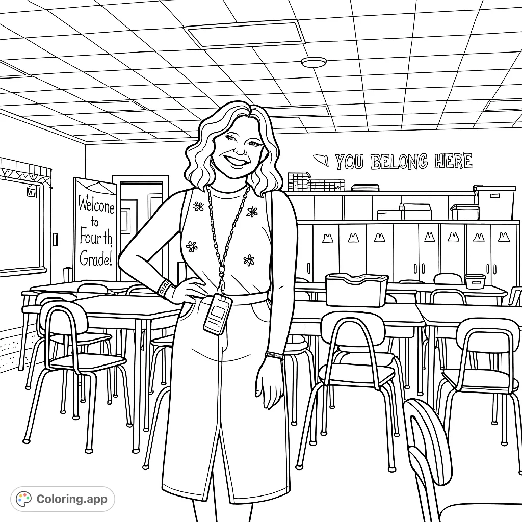 A welcoming classroom scene featuring a smiling teacher, ready to inspire learning. Perfect for students and educators to personalize.
