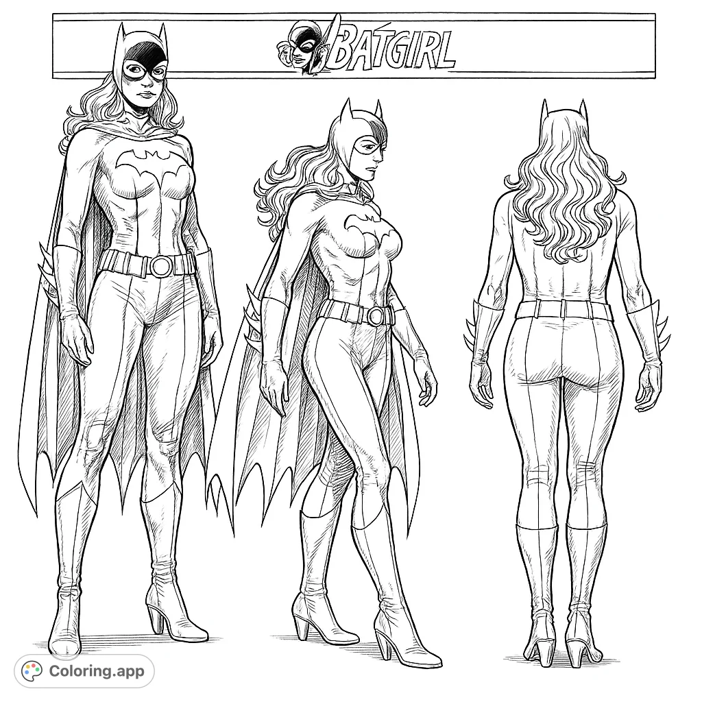 Explore a dynamic female superhero in three detailed poses, perfect for fans of comic book characters. Unleash your creativity on this iconic design.