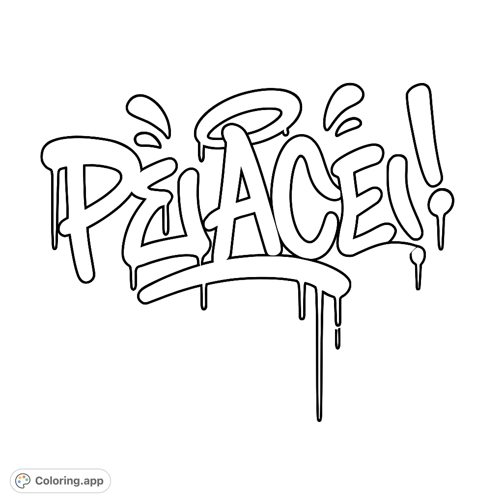 " word art coloring page, perfect for expressing creativity with bold lines and dripping details. Free printable coloring page.