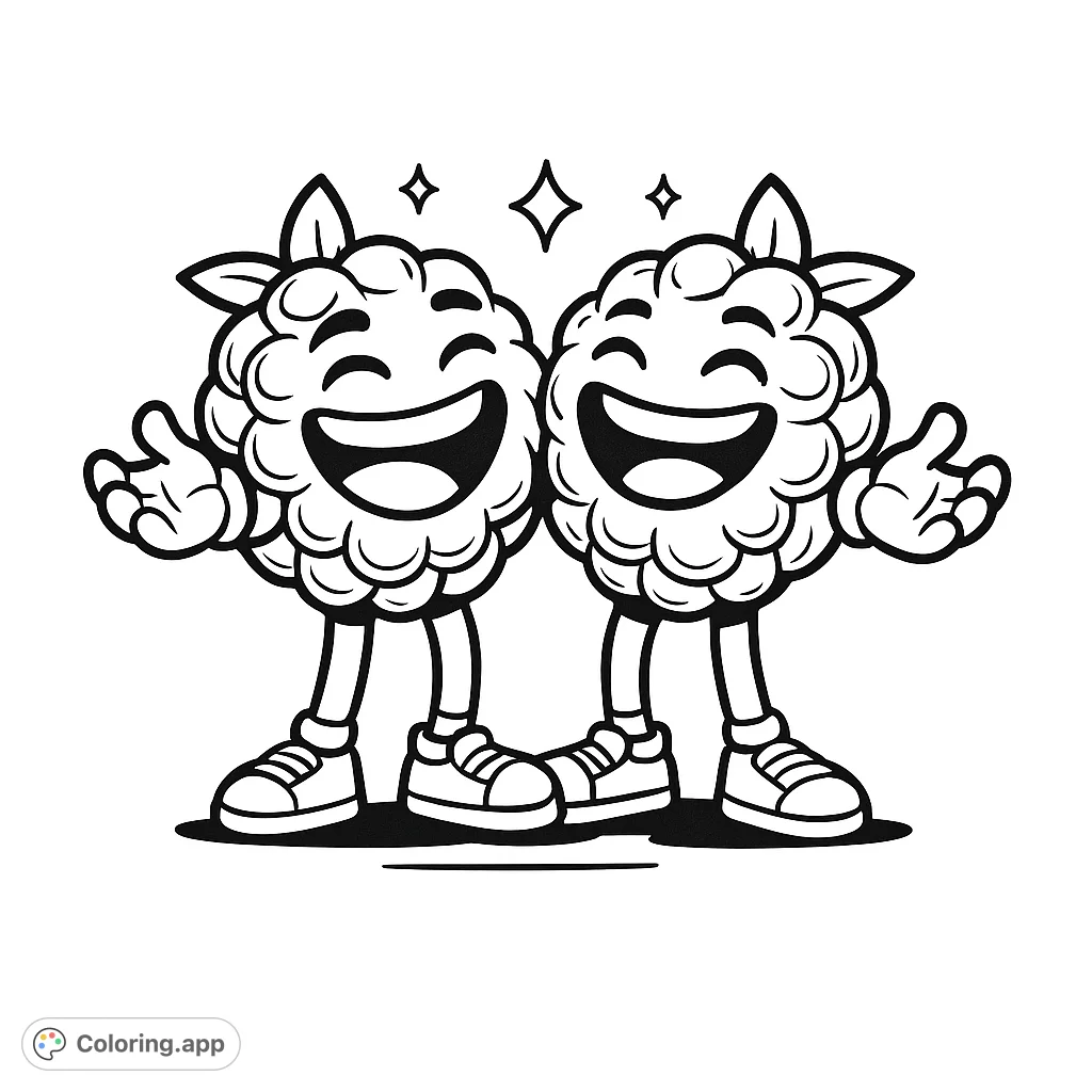 Two joyful berry characters with big smiles and outstretched arms, ready for a hug. A delightful and whimsical scene for all ages.
