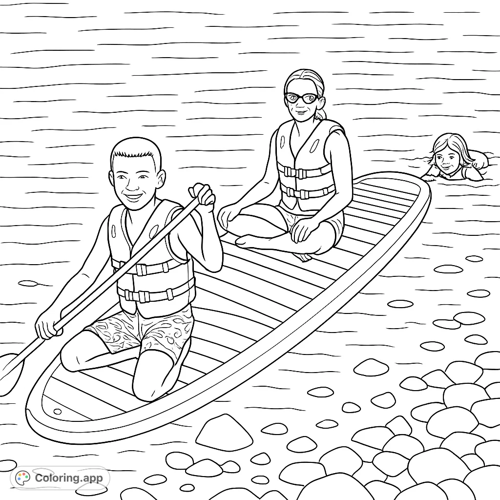 Dive into a fun family paddleboard adventure! This free printable coloring page features a family enjoying a sunny day on the water, perfect for all ages.