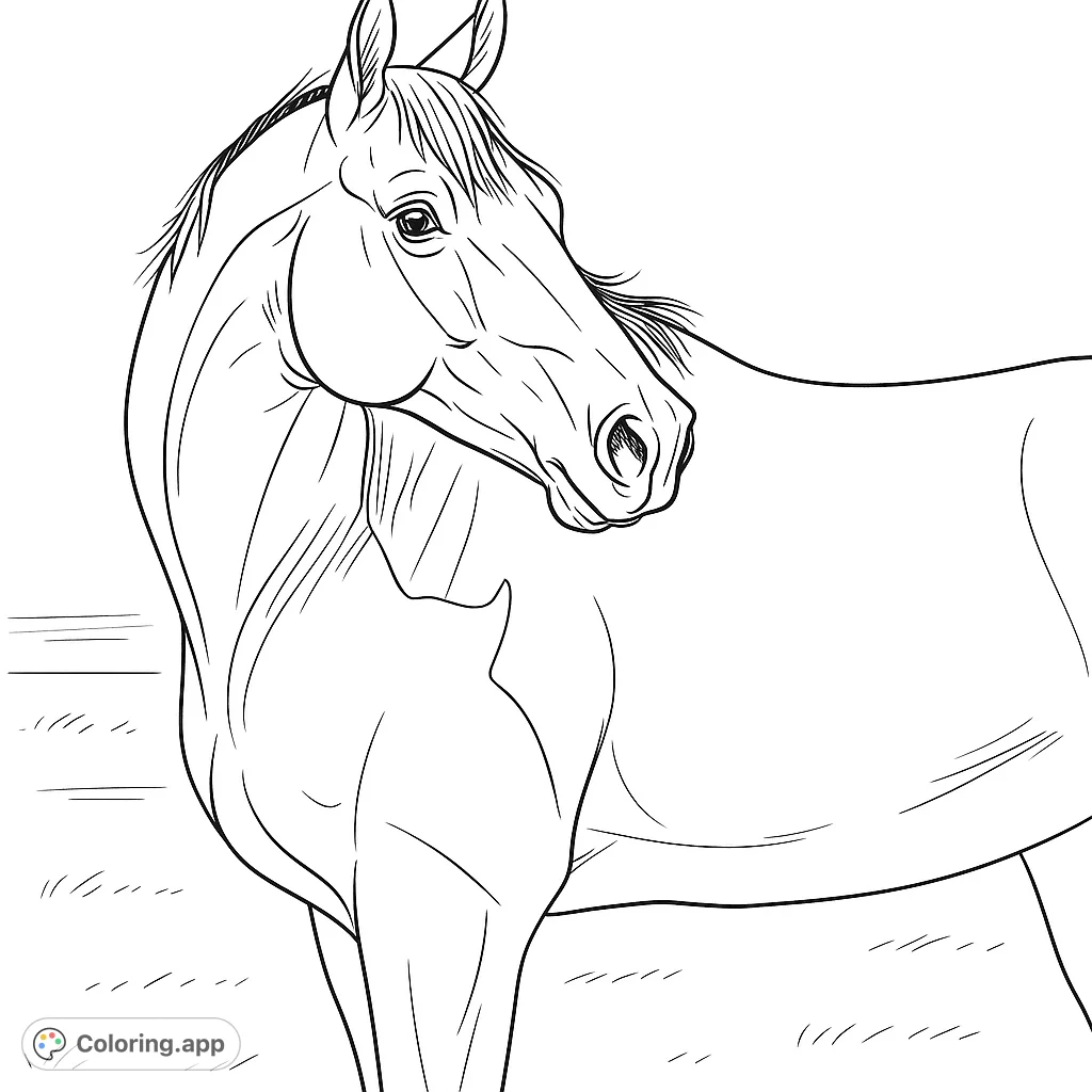Capture the grace of a majestic horse in this detailed coloring page. Perfect for animal lovers to explore shading and texture.