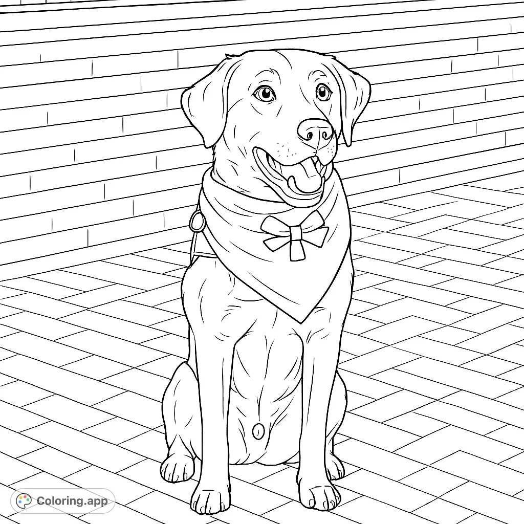 A charming dog sits patiently, wearing a patterned bandana, ready for your creative touch. Perfect for dog lovers of all ages!