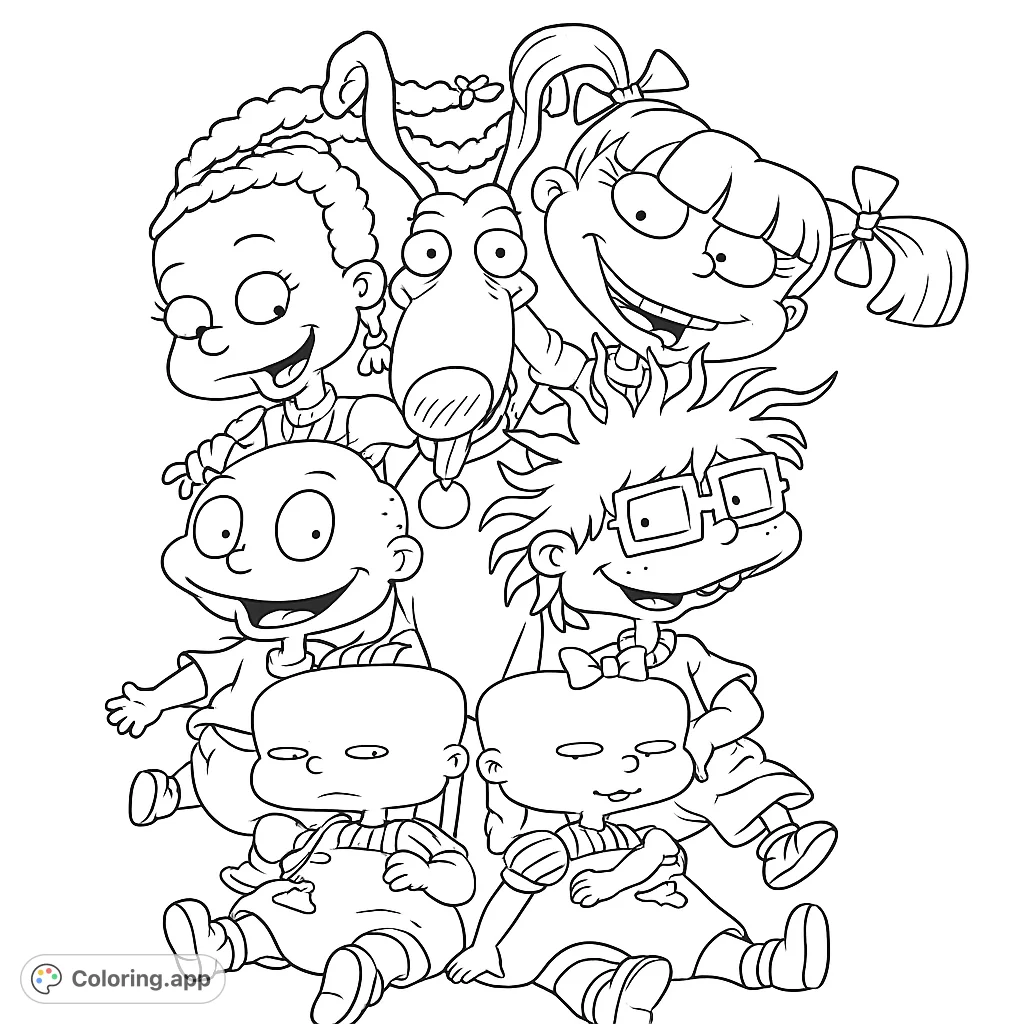 Join a fun group of animated babies, a dog, and their friends for a playful coloring adventure. Perfect for young fans!