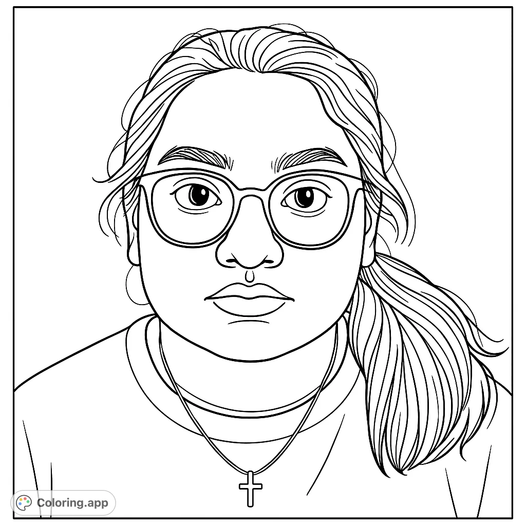 A detailed portrait of a young person wearing glasses, perfect for personalizing with unique colors and patterns and practicing realistic shading.