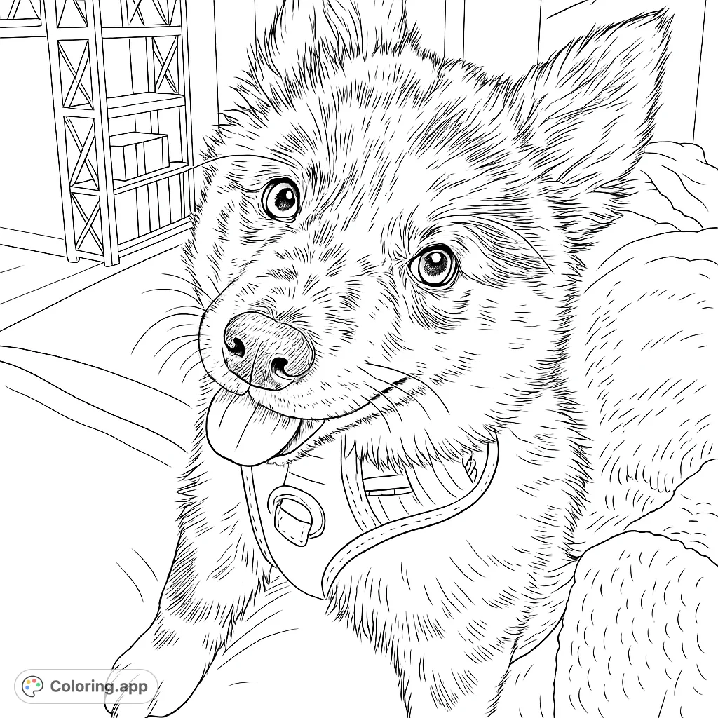 A charming puppy with unique fur patterns and a playful tongue, ready for your creative touch. Perfect for animal lovers of all ages!