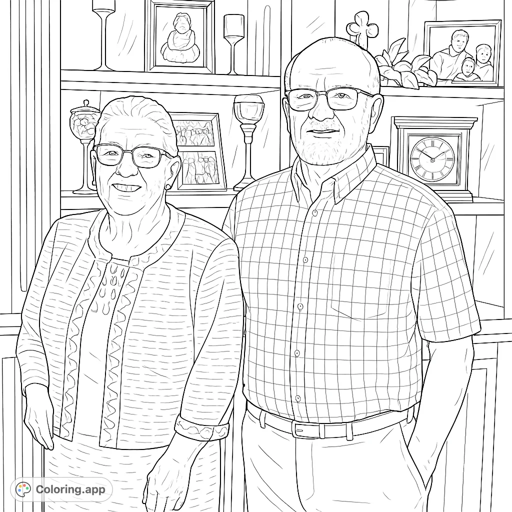 A heartwarming portrait of an older couple, perfect for personalizing with your favorite colors and celebrating family bonds.