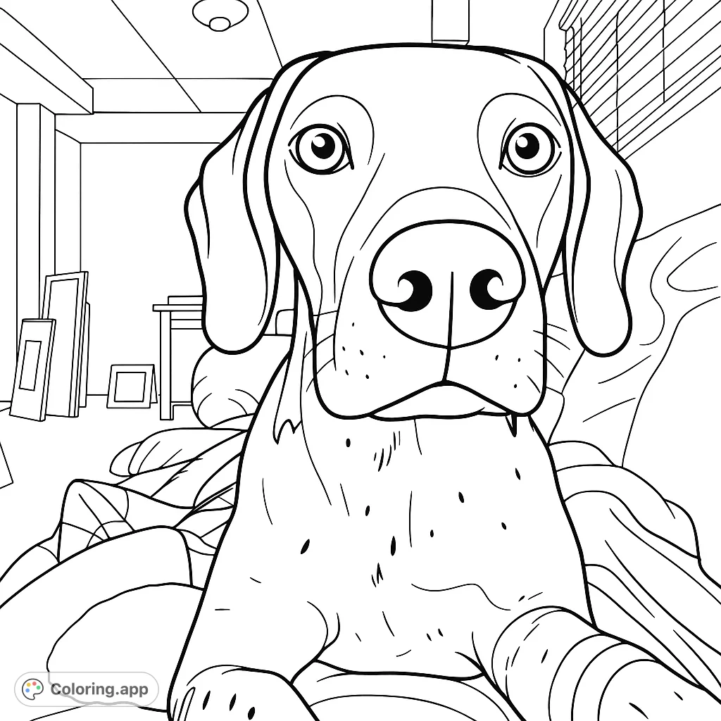 A heartwarming dog portrait, perfect for animal lovers. Features a friendly canine resting on a patterned blanket, ready for your creative touch.