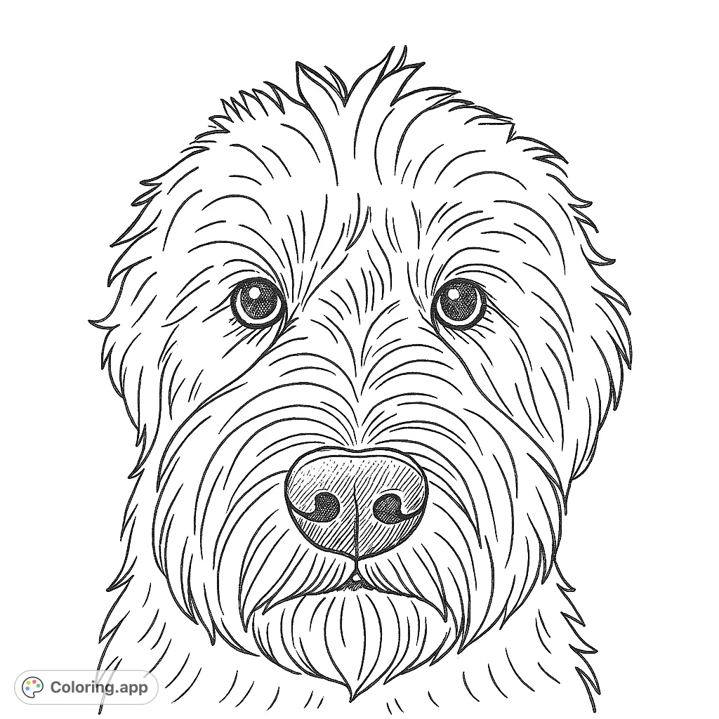 A charming, shaggy dog peeks out, its expressive eyes and textured fur inviting a delightful coloring experience. Perfect for animal lovers of all ages!