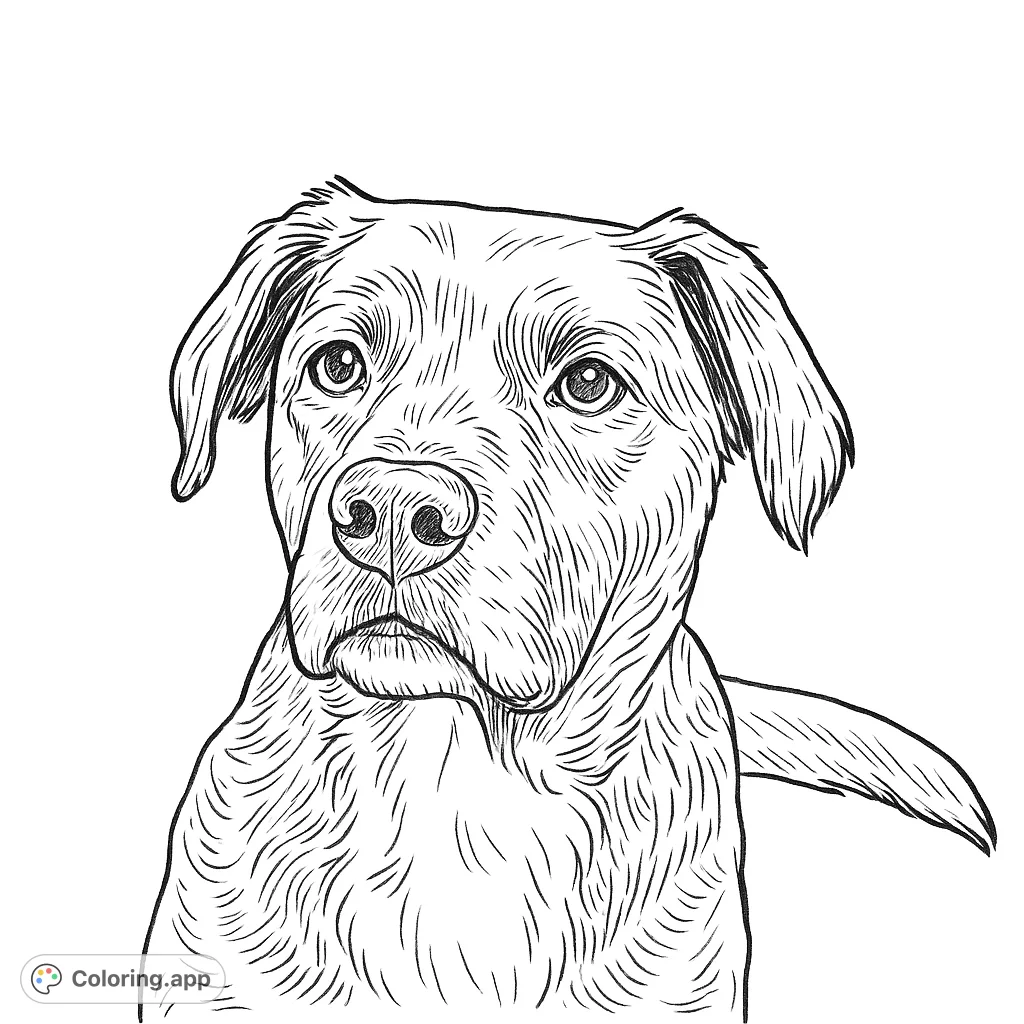 An endearing portrait of a loyal dog with soulful eyes and soft fur, perfect for animal lovers to color with a hand-drawn sketch appearance.