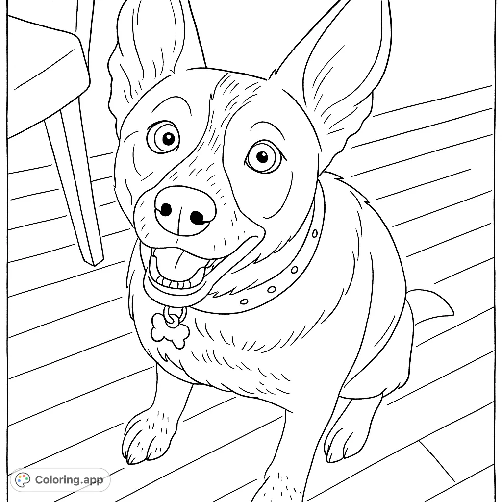 A charming, hand-drawn sketch of a friendly dog with large ears, sitting patiently. Perfect for a relaxing coloring experience for all ages.