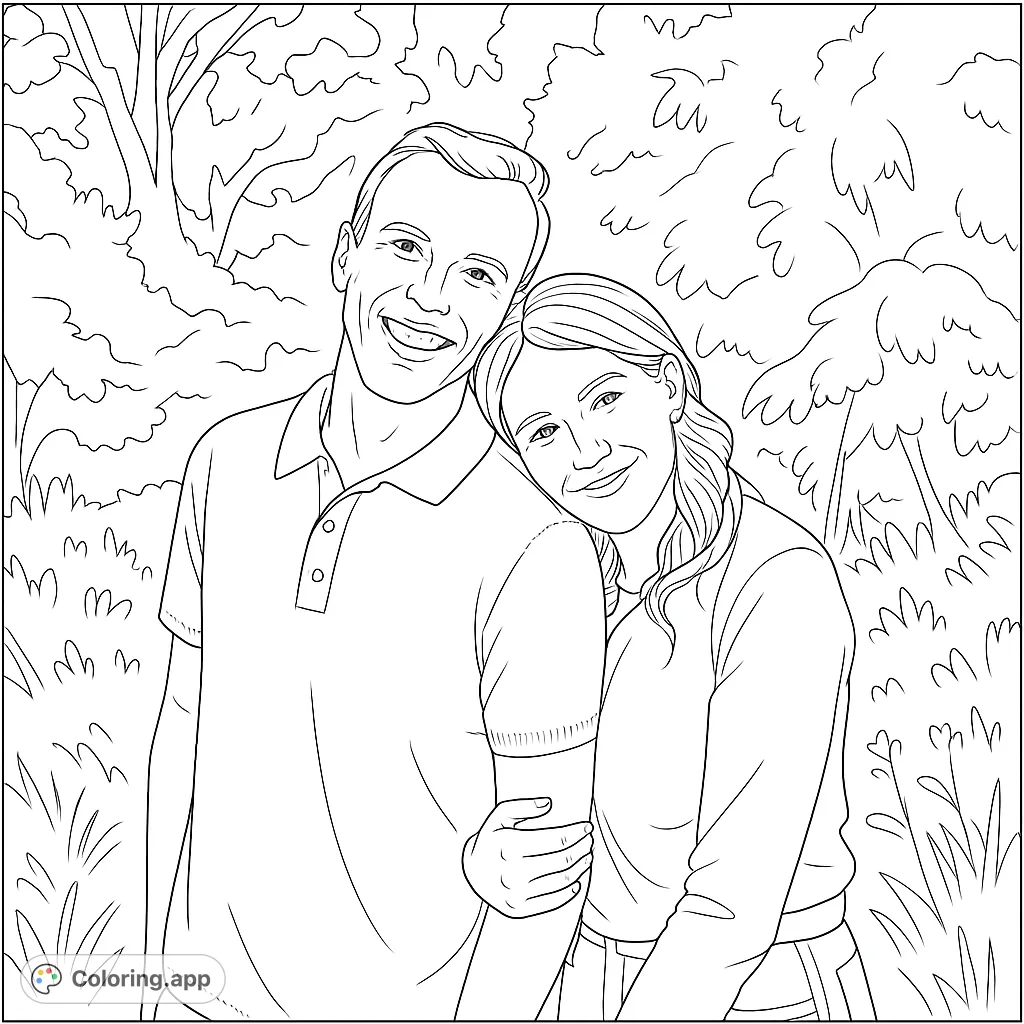 A heartwarming portrait of a smiling couple embracing in a natural outdoor setting, perfect for personal expression and creative relaxation.