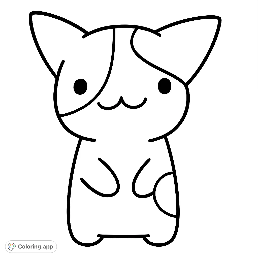 A delightful free printable cute cartoon cat coloring page, perfect for young artists to explore creativity and fine motor skills with simple shapes.