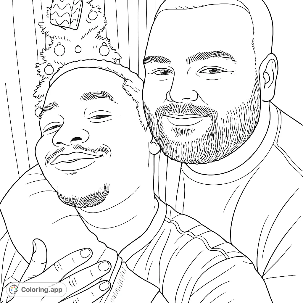 Capture the warmth of a holiday embrace with this cozy portrait. Features two individuals, a festive tree, and a sense of togetherness, perfect for creative expression.