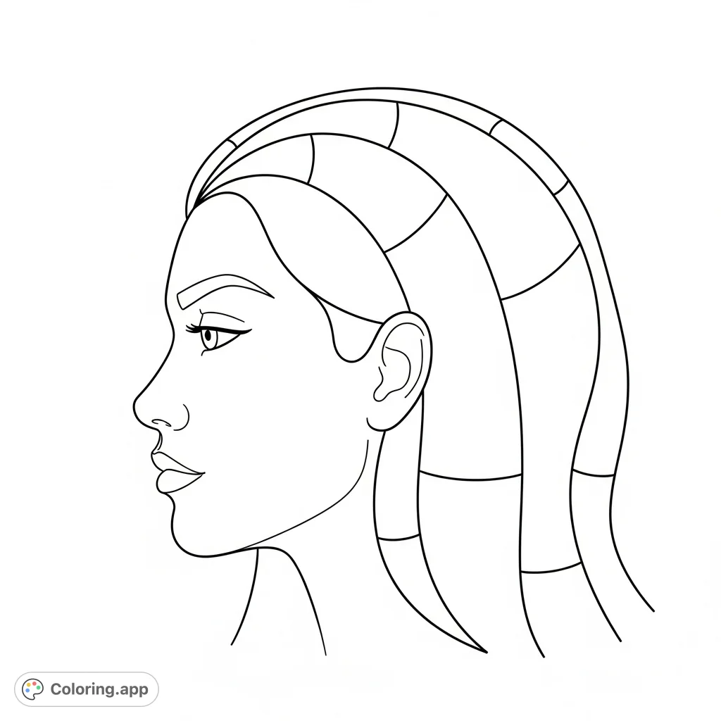 A captivating side profile of a face with voluminous hair, designed for intricate pattern filling. Perfect for creative expression and mindful design.