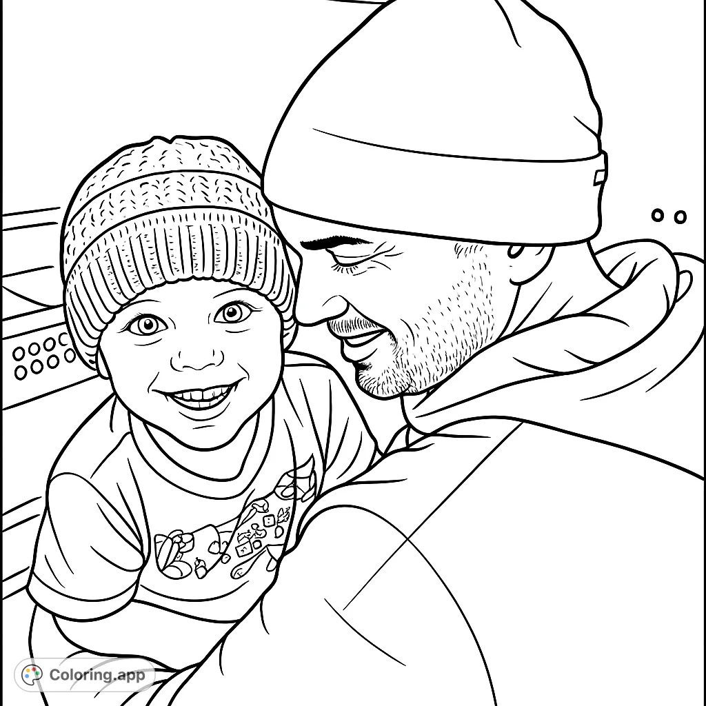 Capture a heartwarming moment of a father and child in a loving embrace. A free printable family bond coloring page for all ages.