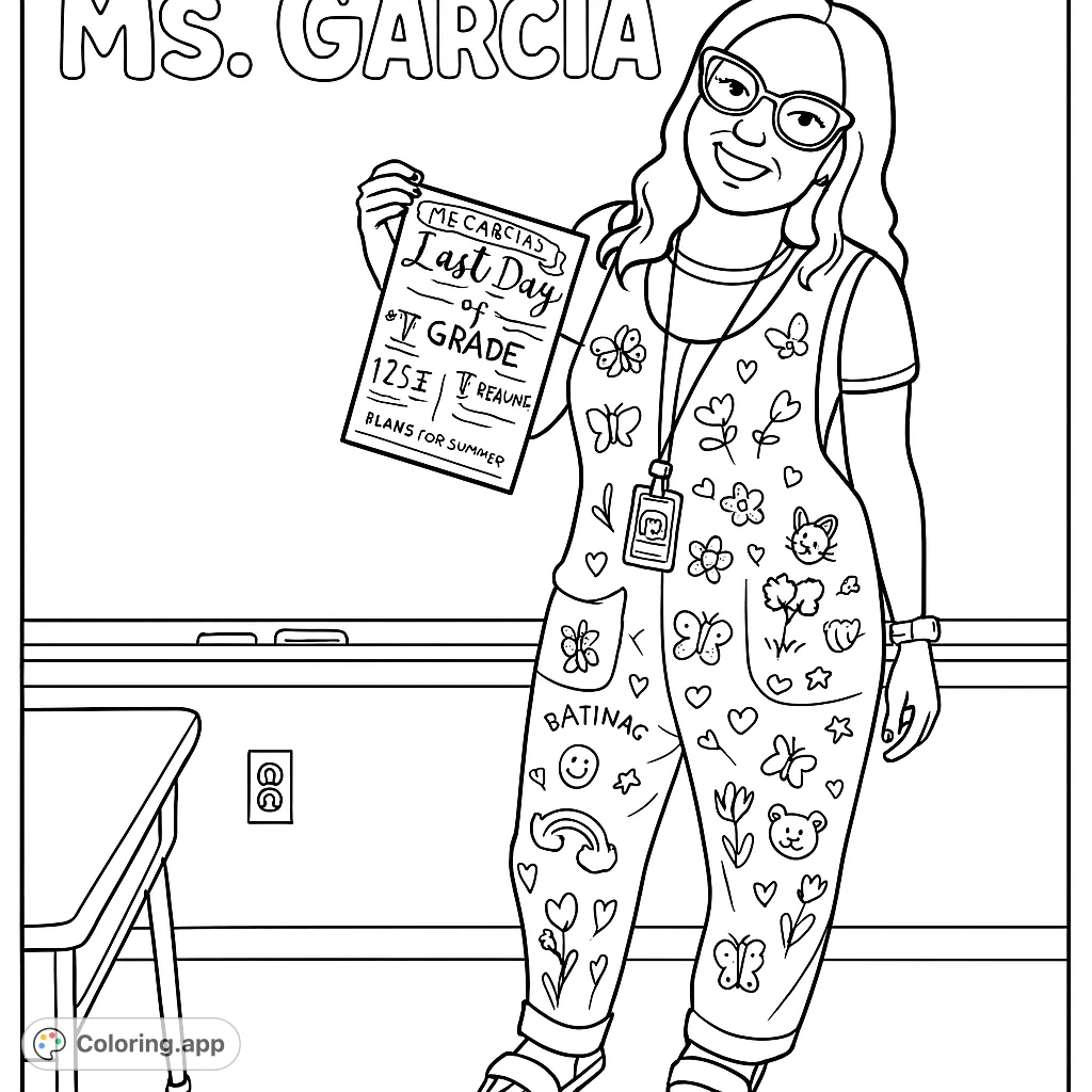 Celebrate Ms. Garcia's last day with this unique teacher coloring page!