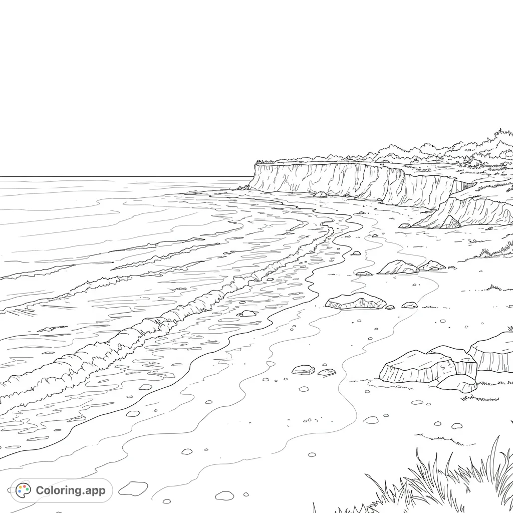 Explore a serene coastal landscape where the vast sea meets textured dry land. Perfect for relaxation and creative expression.