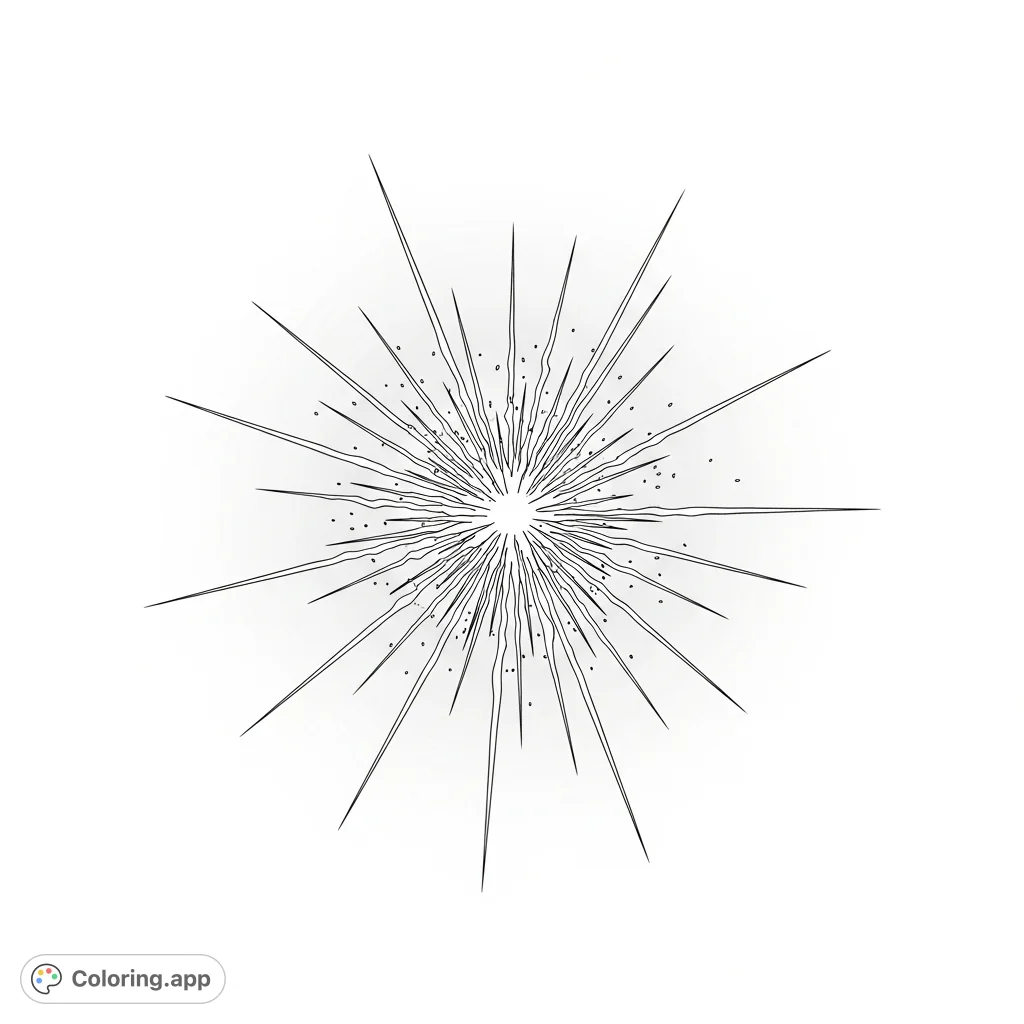 A captivating spark of light radiating intensely against a vast, featureless expanse, inviting colorists to explore the interplay of illumination and shadow.