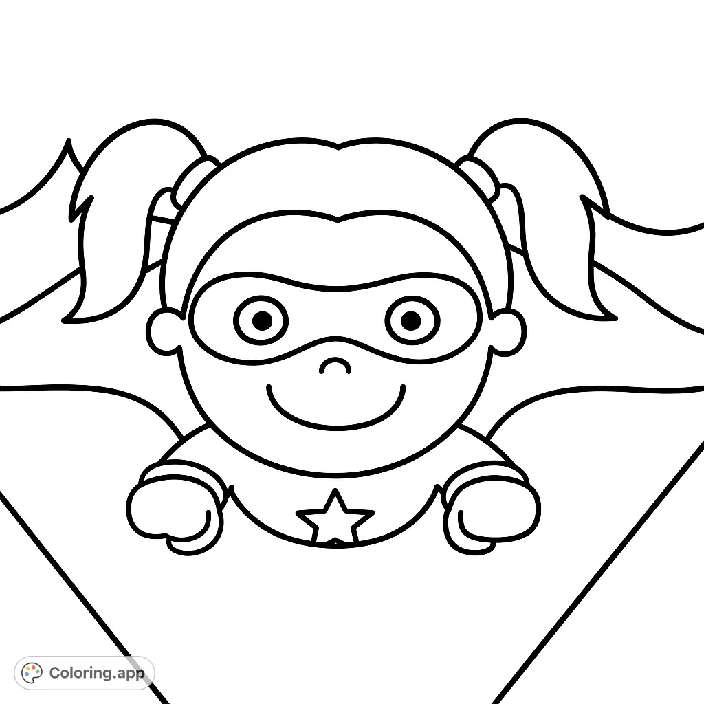 A cheerful superhero girl ready for action, perfect for young heroes to color and imagine their own adventures. A fun, free printable superhero coloring page.