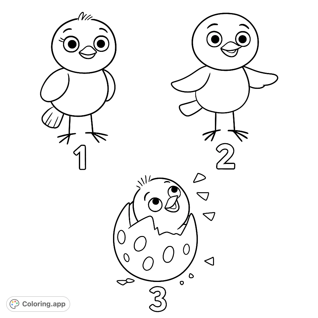 Explore the charming journey of a little bird, from hatching to standing, in this delightful and simple coloring page perfect for young artists.