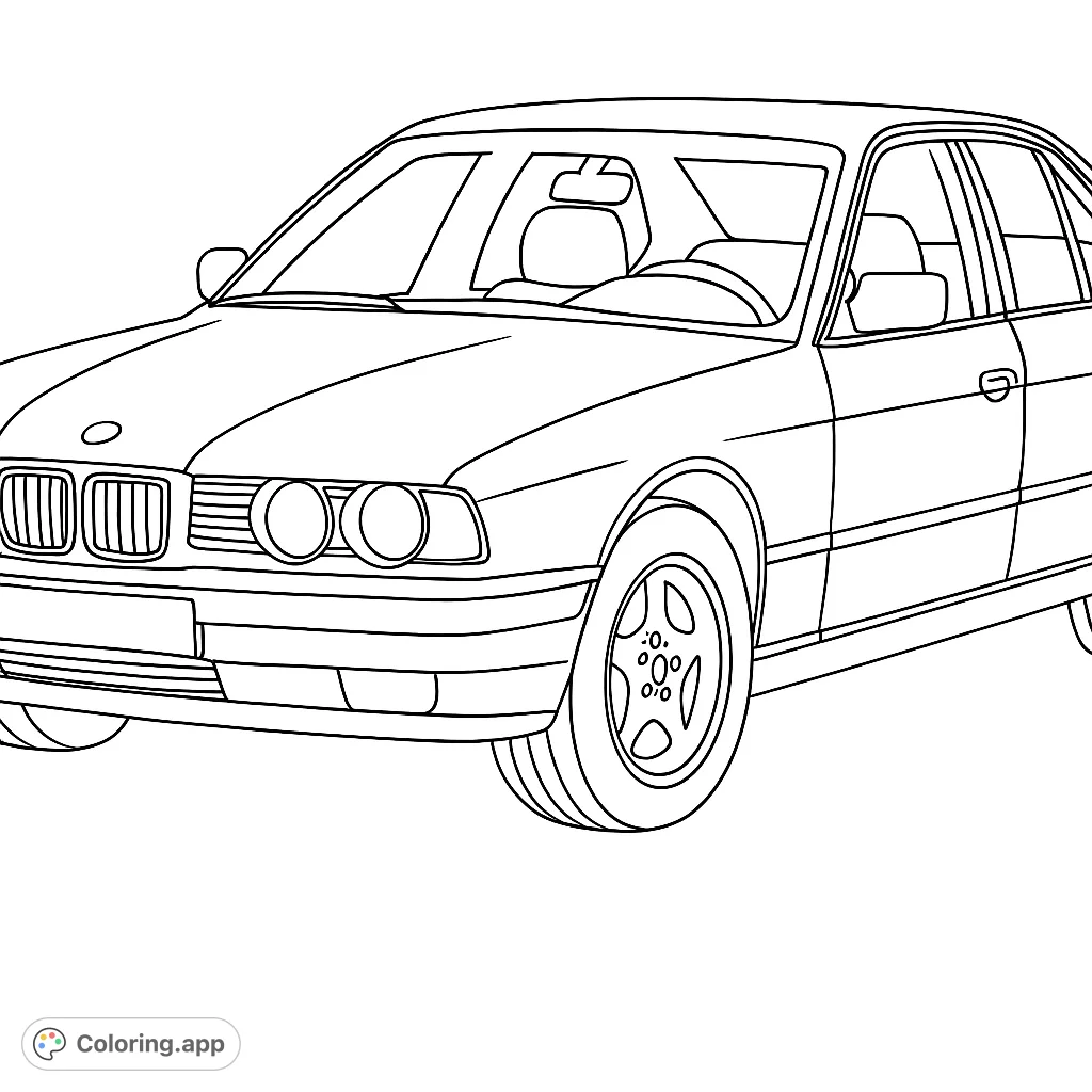 Color a realistic classic sedan, perfect for car enthusiasts. Features detailed grille, headlights, and wheels.