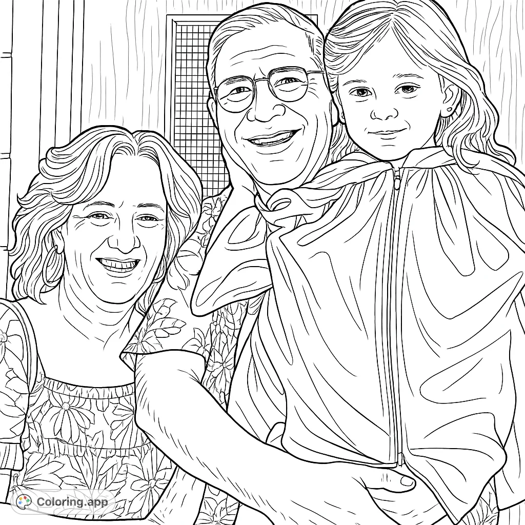 Capture a heartwarming family graduation moment! This free printable coloring page features a joyful family celebrating a child's achievement, perfect for all ages.