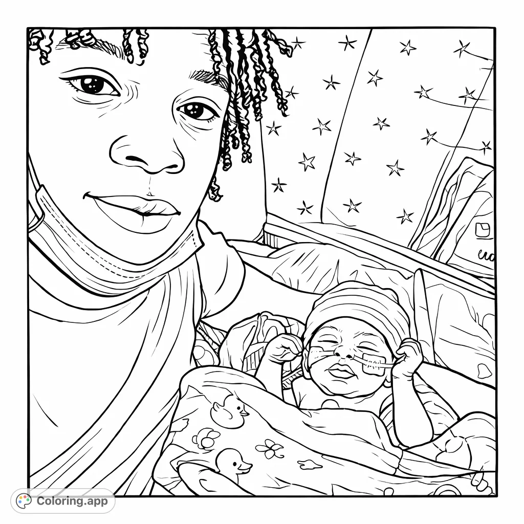Experience the tender bond between a young man and a tiny newborn, nestled together in a hospital setting. A heartwarming scene for all ages.