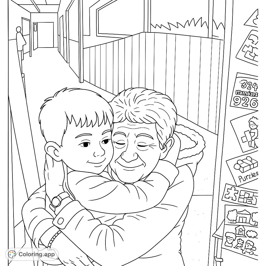 Capture a heartwarming moment of a child embraced by an older family member. A tender scene perfect for celebrating love and connection.
