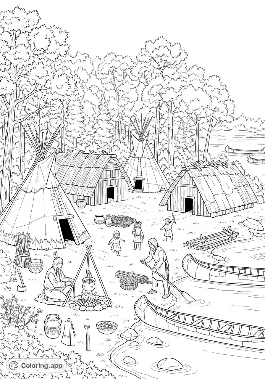 Explore a historical 1780s Wyandot village on Bois Blanc Island, Canada, featuring traditional longhouses, daily activities, and natural island beauty.