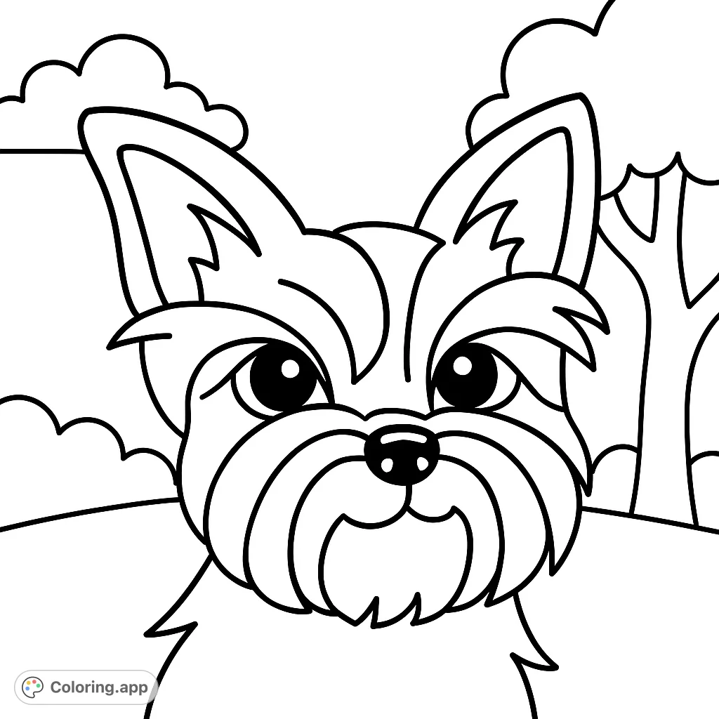 A charming cartoony terrier dog head, perfect for young artists. Features bold outlines and minimal details for an easy, fun coloring experience.