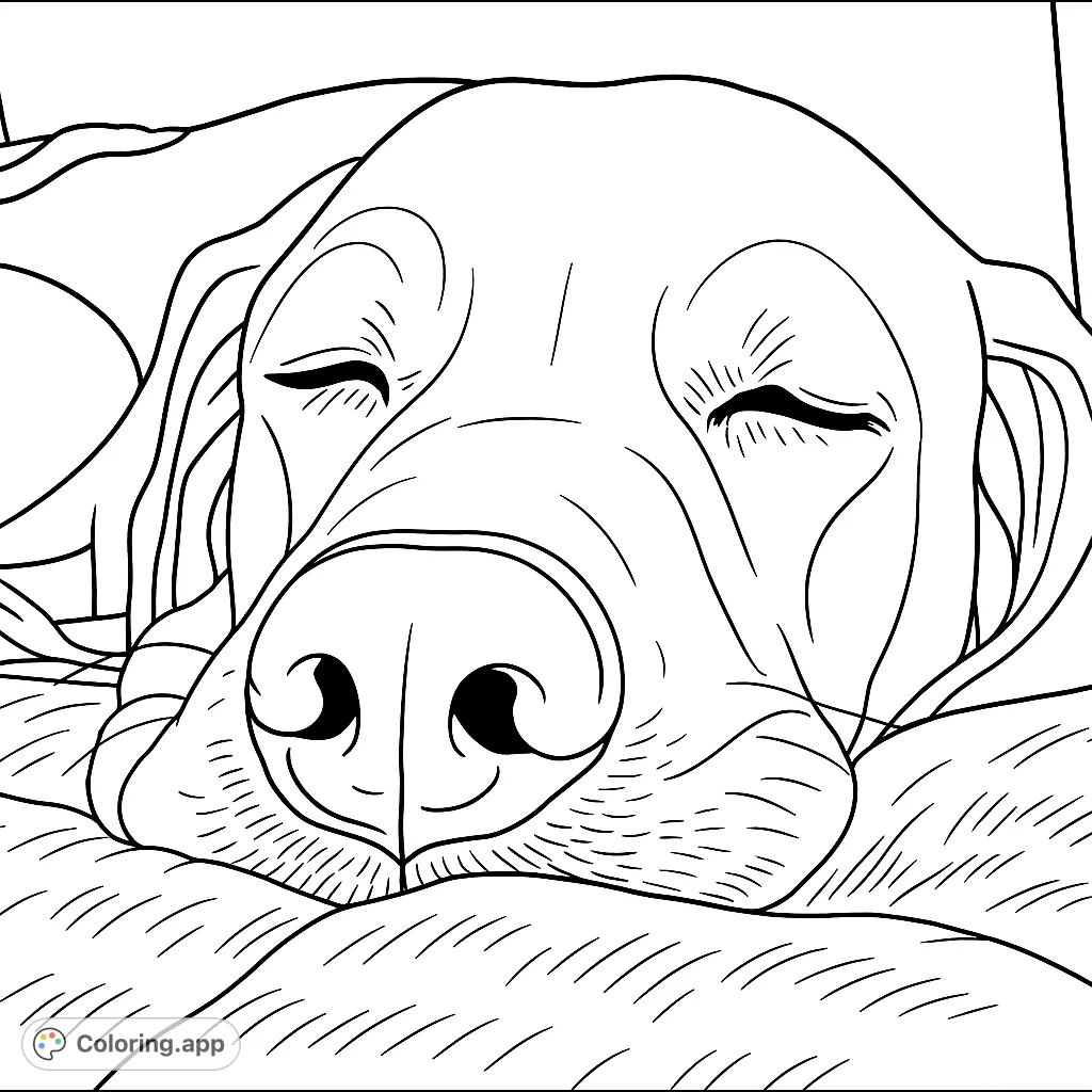 A serene sleeping dog rests on a soft surface, perfect for a relaxing coloring experience. Capture the calm of this beloved pet.