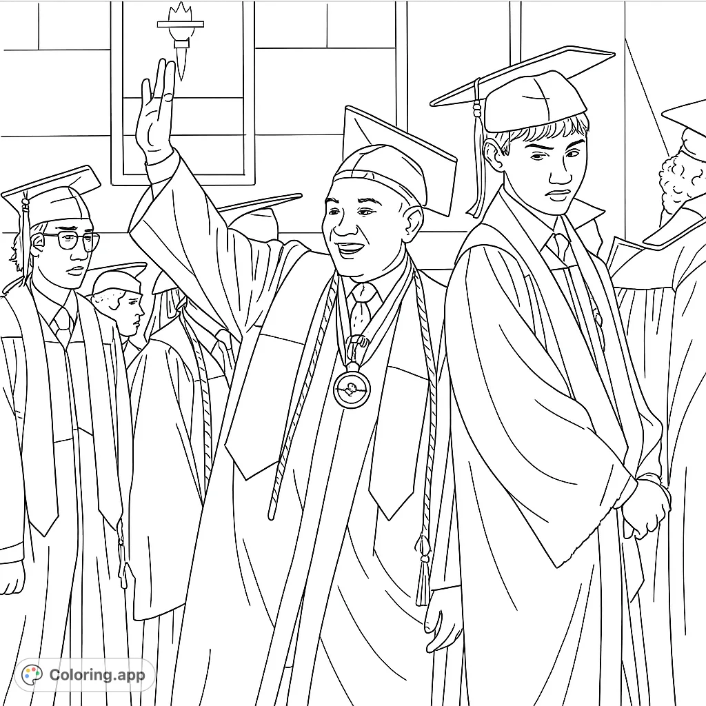 Celebrate academic success with this graduation day coloring page. Features students in caps and gowns, perfect for commemorating achievements.