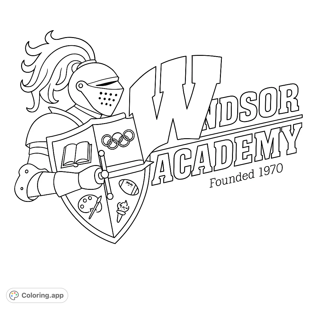 A powerful knight in armor with a detailed shield and sword, alongside a bold academy emblem. Perfect for school spirit or medieval themes.