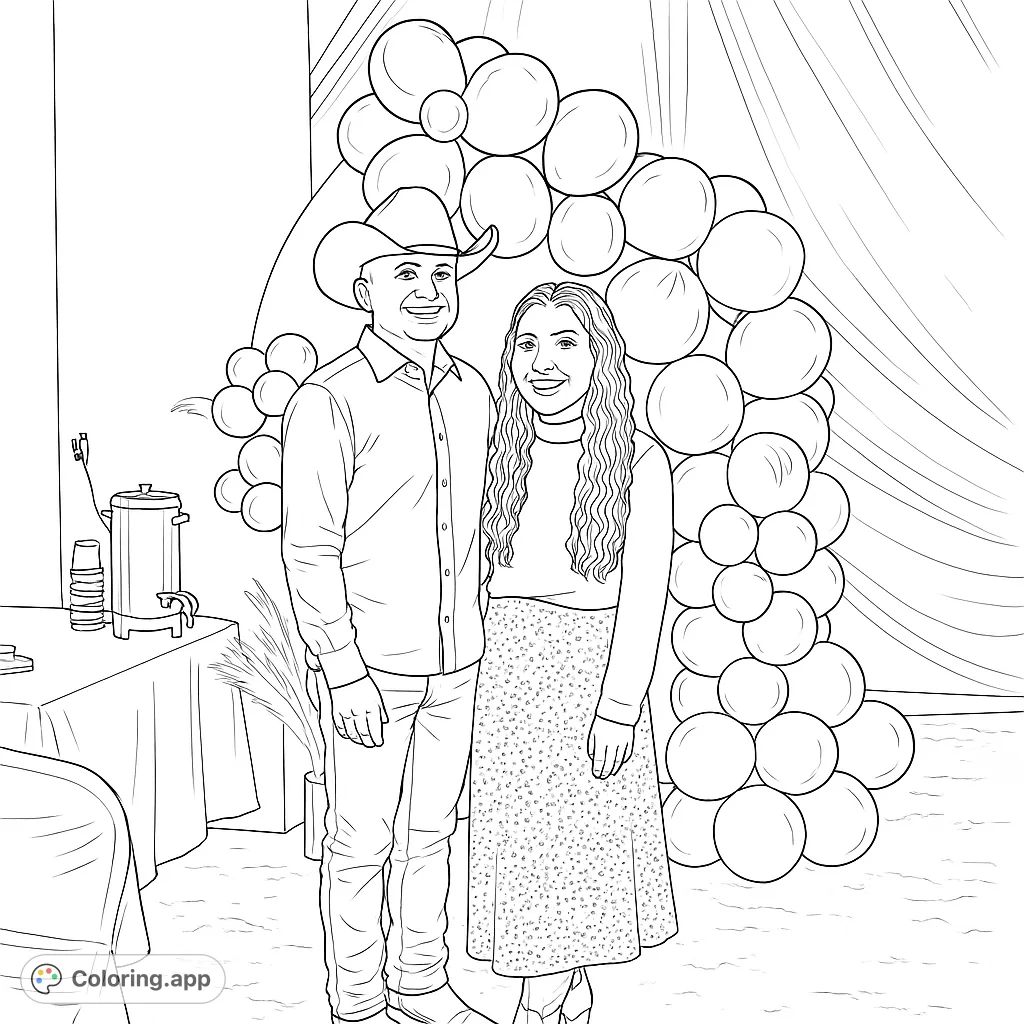 Celebrate love with this charming couple standing before a festive balloon arch. Perfect for personalizing with your favorite patterns and shades.